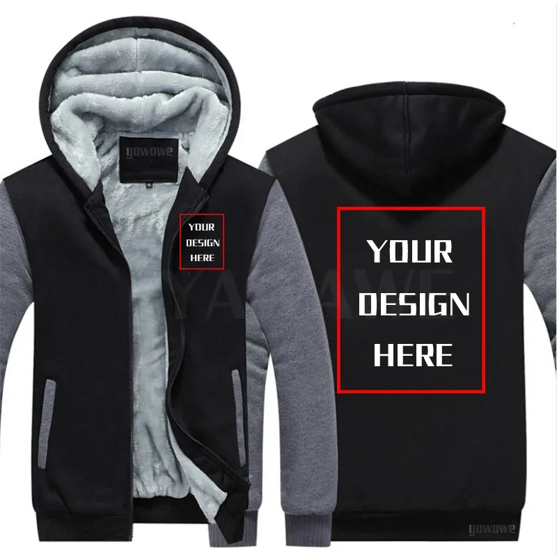 Customized winter Brand Hoodies For man Your Image Logo Heavyweight Zip-up your photo Travel Zipper Design Your Warm Jacket — image 1