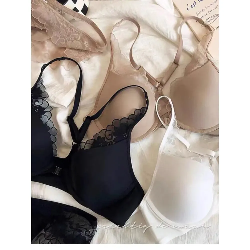 Seamless Front Buckle Halter Bra Soft Underwire Thin Summer Push Up Small Bust Minimizer Big Chest Sexy Back Lingerie 32-38 Set — image 4