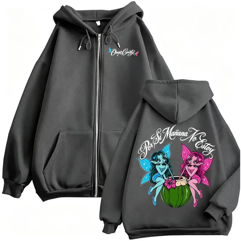 Omar Courtz Por Si Manana No Estoy Tour 2026 Merch Zipper Hoodies Men's Fashion Punk Harajuku Sweatshirt Jacket Coats Streetwear