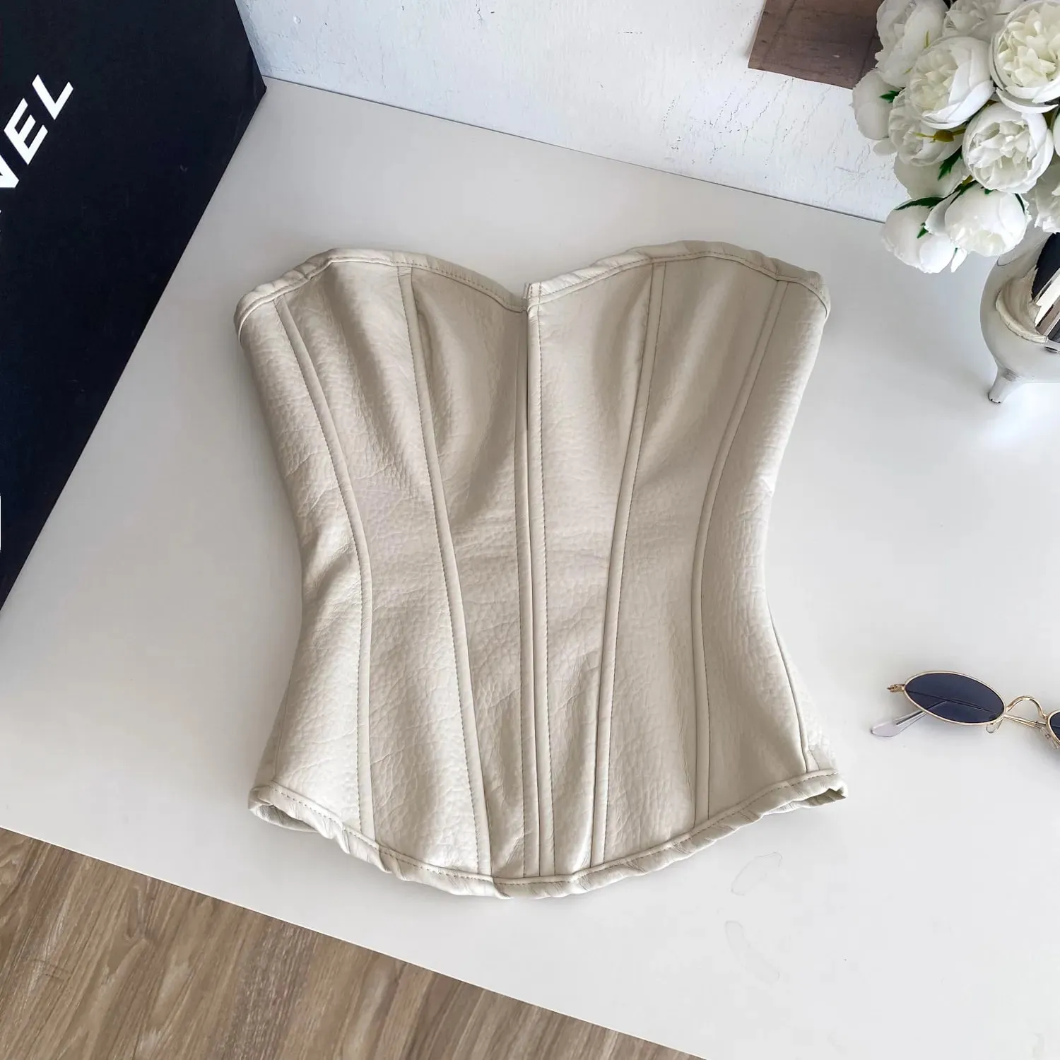 Sexy Pu Slim Tube Top Chic Strapless Crop Top Korean Fashion Corset Bustier Camis Women Tank Top