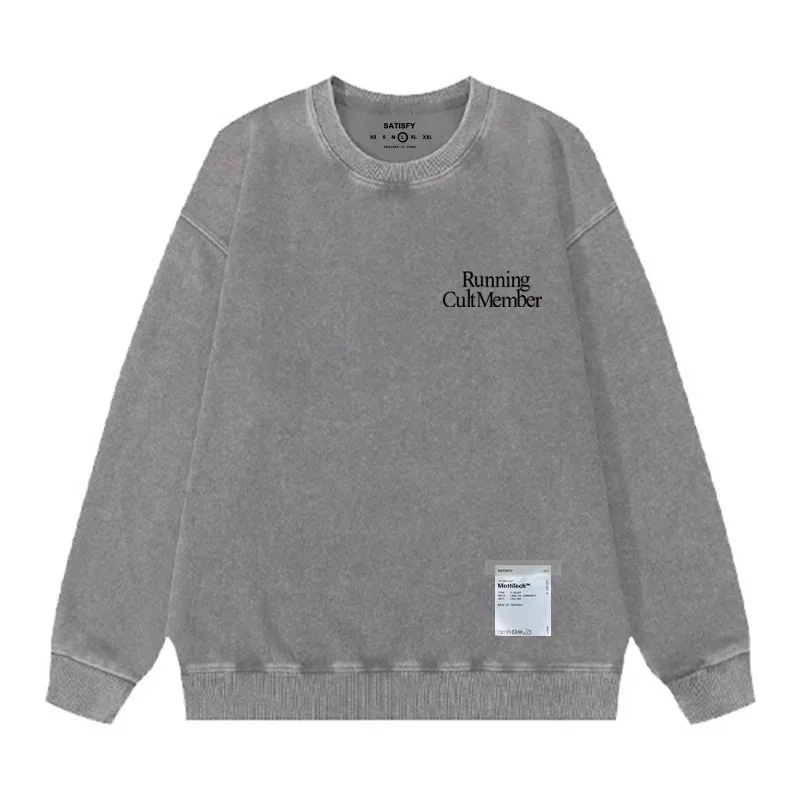 outdoor Self-Adhesive SATISFY Print Sweatshirt Round neck Jacket Street Style Loose Fit Long Sleeve Warmth for Young Men And Wo — image 19