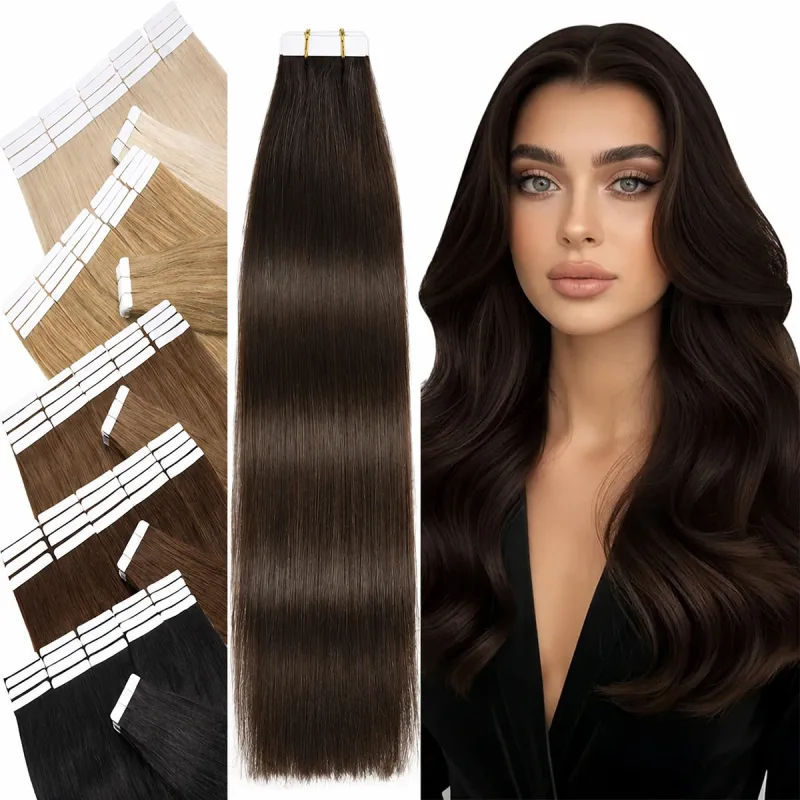 Tape In Hair Extensions Human Hair Dark Brown 50G 20Pcs Invisible Seamless Skin Weft Remy Human Hair Brown Tape Hair Extensions — image 1