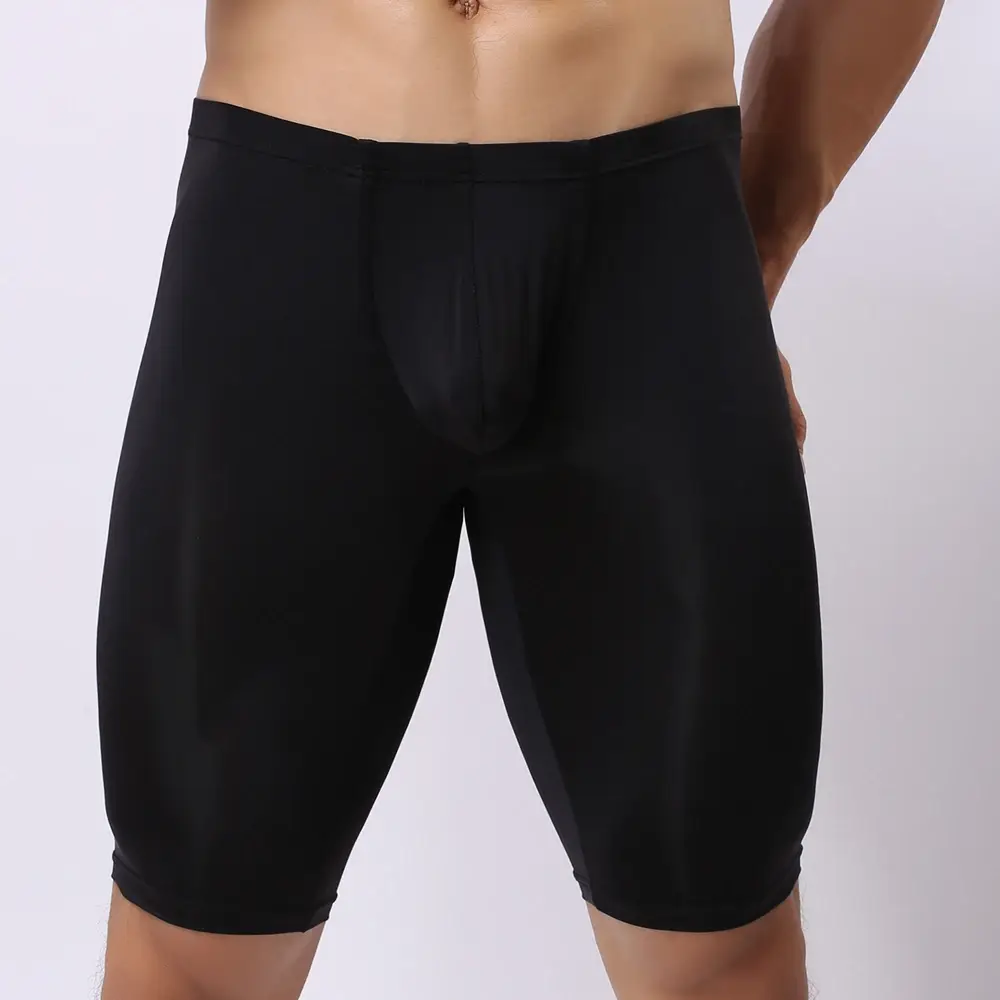 Pria Ultra Tipis Pakaian Dalam Transparan Pria Boxer Patung Setengah Panjang Solid U Convex Kantong Boxer Pria Panjang Pakaian Dalam