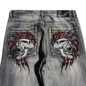 Bruna Carpenter-jeans Män Kvinnor Tung ficka Broderi Bred Bendetalj Streetwear Fritidsmode Byxor Lös passform Mjuk Y2K