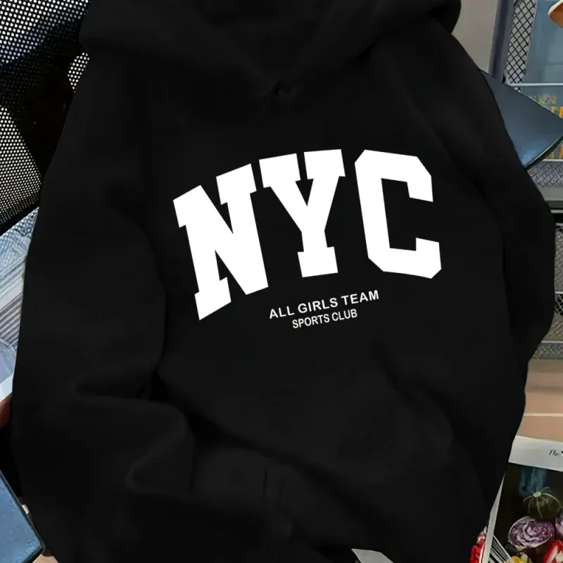 Hoodie Tim New York Biru Laut Nyaman Musim Gugur/Musim Dingin Baru - Pullover Kasual Hoodie Gaya Jalanan Pasangan Lengan Panjang dengan POC
