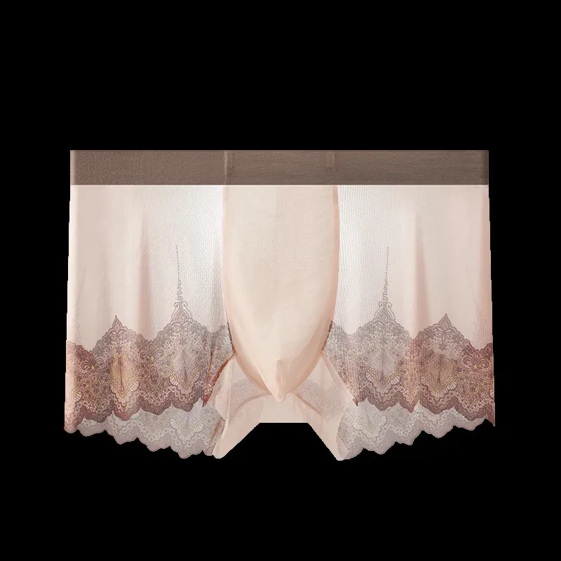 男性レースメッシュパッチワーク下着夏超薄型通気性ボクサーパンツセクシーなバルジポーチ Underpant パンティーシースルートランク