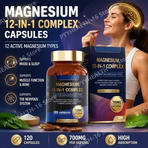 Magnesium Glycinate 12-in-1 Complex Sleep & Mood Support Muscle & Bone Health Citrate Malate Taurate 120 Capsules Non-GMO
