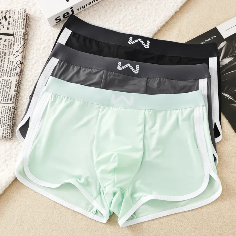 3 adet/paket Buz Ipek Nefes Antibakteriyel Örgü erkek Külot Büyük Uzay Kese Külot Yüksek Elastik Kemer Boxer Homme