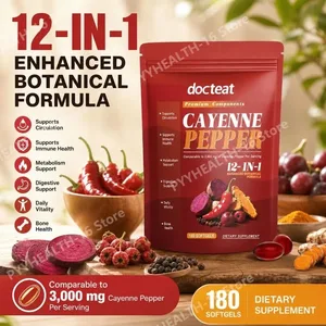 Docteat Cayenne Pepper 12-in-1 Softgels Immune Health and Bone Support with Berberine and Black Pepper Extract 180 Softgels