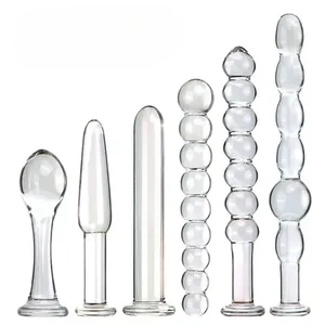 Sumbat Anal Kaca Enam Gaya Manik-manik Menarik Penggunaan Ganda Dildo Kecil Sumbat Bokong Masturbasi Pelebaran Posterior Mainan Seks Dewasa