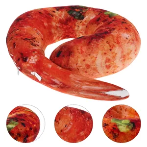 Grilled Shrimp Neck Pillow Realistic Cooked Shrimp Design Soft Hugging Cushion for Travel Home Decor Food Themed Room Novelty