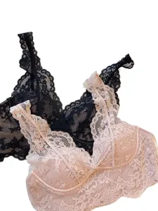 Conjunto de bralette de encaje: sujetador antiflacidez inalámbrico, lencería transpirable ajustable, sin aros, comodidad, ropa diaria delgada y sexy