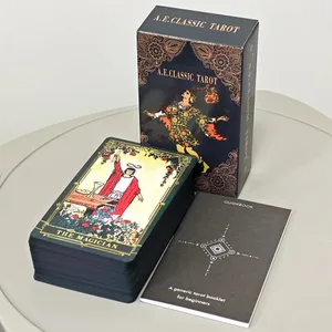 A.E. Tarot classique 78 pièces système Rider Waite cartes de Tarot avec bords dorés vert foncé avec guide pour débutants 10.3*6 cm