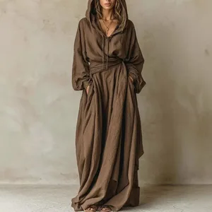 Women's Evening Dress Cotton Polyester Printed V Neck Dresses Loose Fit Belted Maxi Dress Wrap Waist Boho Style Long Dress