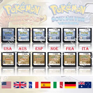 (USA EUR AUS NOE ESP FRA ITA) Pokemon HeartGold SoulSilver wersja wysokiej jakości autentyczna replika 1:1 DS gra wideo