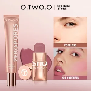 O.TWO.O Juego de 2 piezas de maquillaje, lápiz labial múltiple, colorete en barra, base de maquillaje facial, Control de aceite, maquillaje ligero impermeable para mujeres