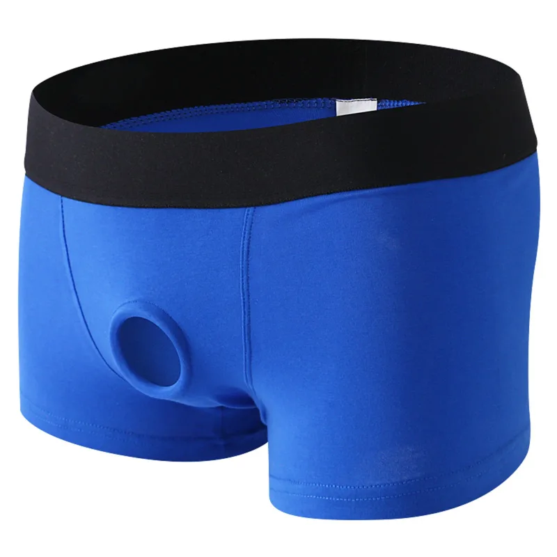 นักมวยชายหลุมด้านหน้าชุดชั้นในซิลิโคน Cockring เซ็กซี่ Boxershorts เอวกว้างกางเกงผ้าฝ้าย Hollow OUT ชุดชั้นใน