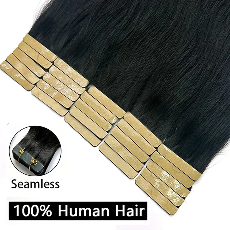 100% Human Hair Tape In Hair Extensions Straight 21pcs/pack Color Adhesive Replaceable Seamless Skin Weft brown Tape For Women