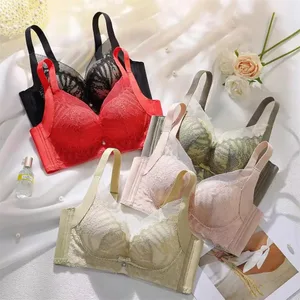 Sujetador push-up de encaje bordado Sexy para mujer, lencería antiflacidez ajustable transpirable sin copa vacía para mayor comodidad