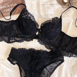Summer Underwie Thin Cup Women Underwear Sexy Hollow Push Up Bra Set French Lace Embroidery Comfortable Bralette Lingerie Sets