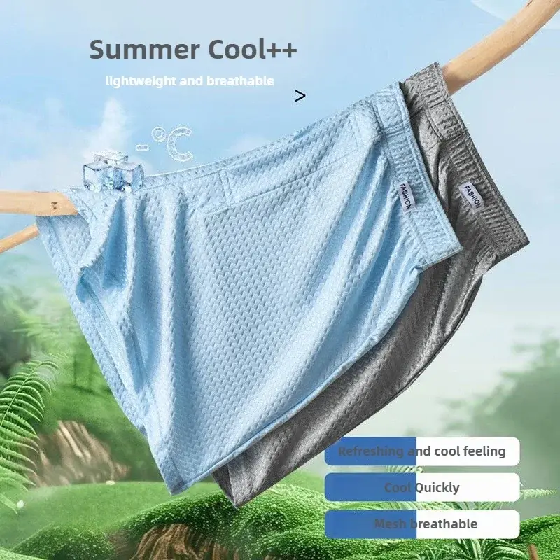 Lot de 2 boxers en soie glacée pour hommes, taille moyenne, coupe ample, Cool, tendance, sous-vêtements brillants, vêtements de nuit, culottes masculines