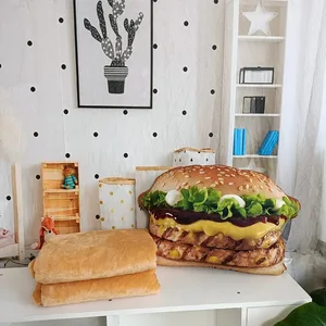 リアルなぬいぐるみハンバーガー枕おもちゃシミュレーションぬいぐるみファーストフードハンバーガースロー枕ブランケット付き 2 In 1 クッション