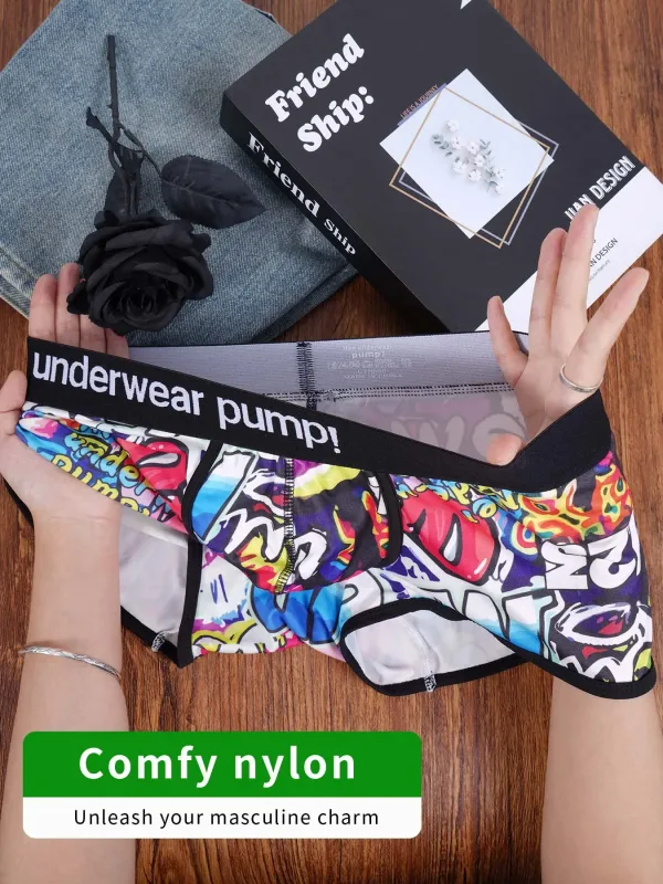 1- 4 Nam Cotton Nylon Pha Quần Sịp Boxer Toàn Graffiti In Rộng Dây Thắt Lưng Co Giãn Không Bó Sát thời Trang Thể Thao Quần Lót