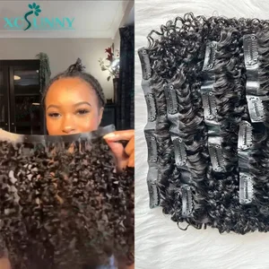 Kinky Curly Seamless Clip Ins Human Hair Burmese PU Clip In Human Hair Extension Kinky Curly Para sa Black Women 240g Full Head