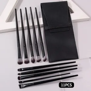 Set Berus Solekan Mata 10 Keping: Berus Aegyo-sal Pembayang Mata Celak dengan Poket Berus Solekan Kulit PU