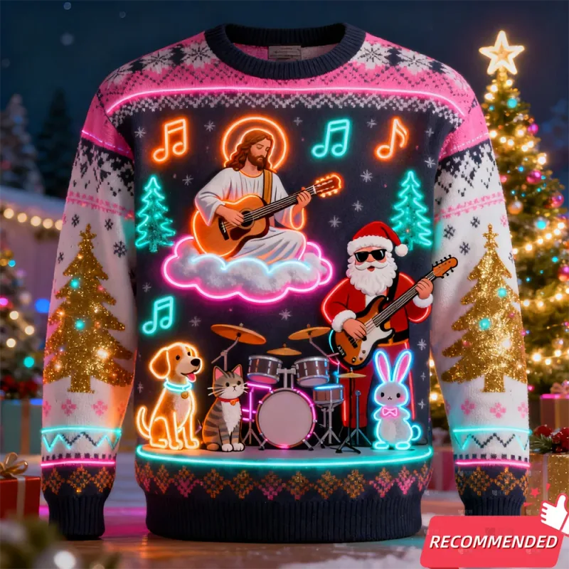 Fake Neon Light 3D Gedrukt Lelijke Kerst Trui Voor Vrouwen Mannen Kleding Vrolijk Kerstfeest Sneeuwpop Grappige Kerstman Jezus Truien trainingspak