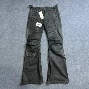 Techwear stílusú gyantázó bevonat Redős patchwork Punk kiszélesedő farmer Férfi derékcsat Design Vintage motorkerékpár alkalmi nadrág