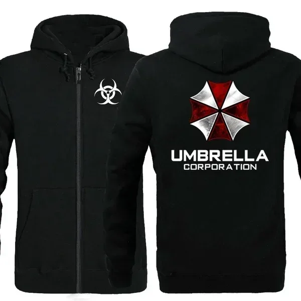Fesyen Uniseks Zipper Hoodies Payung C-Corporation Cetak Sweatshirts Fleece Jaket Musim Sejuk Lelaki Jaket Berkerudung Atasan Kot