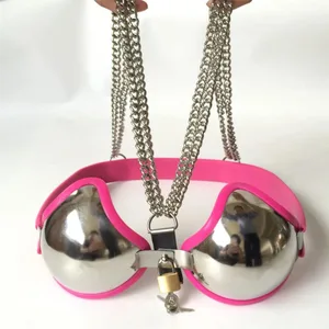 Sutien cu bandă din oțel inoxidabil reglabil pentru femei Sutien Forma de sân cu blocare Bondage Dispozitiv centură de castitate Ddsm Jucărie sexuală 3 culori