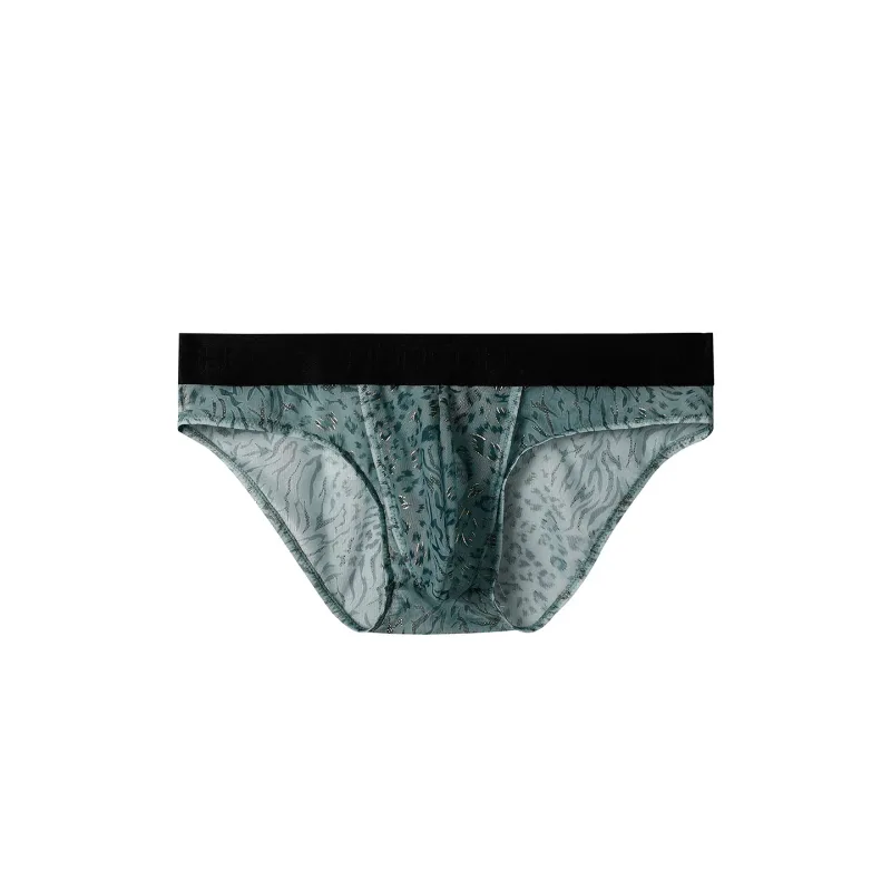 Slip séparé à double pochette pour hommes, culotte d'été en soie glacée, transparente, en maille respirante, imprimé léopard, sous-vêtements de voyage à séchage rapide