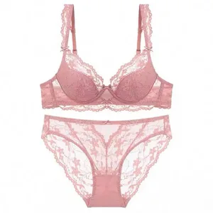 Feminino francês flutter manga renda lingerie conjunto macio underwire copo fino respirável sexy beleza volta minimizador sutiã 32-38