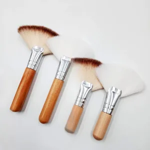 ミニメイクブラシ優しいエステティシャンクリーニング化粧品小さな白短い木製ハンドル合成繊維ファンブラシフェイシャル用