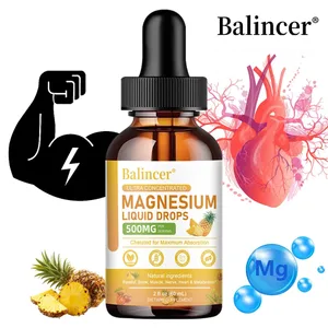 Gotas líquidas de glicinato de magnésio 500mg Suplemento complexo para energia nervosa do sono, músculo, osso, calma e digestão 2 fl oz