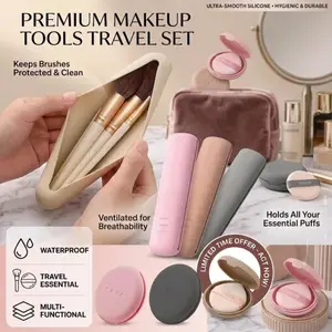 Silikonové kosmetické štětce Úložný sáček Cestovní držák štětců na make-up Pouzdro na houbičku na make-up Přenosný organizér na make-up