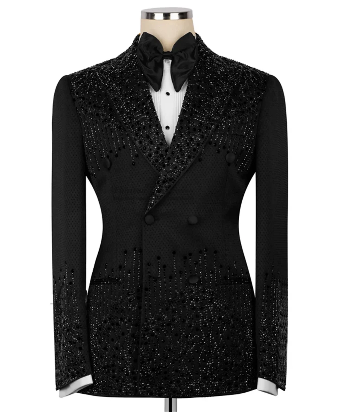 Luxury Jewelry Diamond Men Suits 2 Pieces Sets Wedding Groom Tuxedos Double Breasted Blazers Slim Fit Customized Ropa Hombre