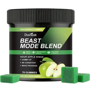 Docteat Beast Mode Blend Pré-entraînement Gummies Concentration énergétique et soutien à l'endurance pour l'entraînement en force et les journées de gym actives 70 pièces