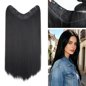 24Inch Synthetic 4-Clip V-Shaped Mahabang Straight Hair Extension Heat-Resistant Fiber Invisible Hairpiece para sa Babae na Pang-araw-araw na Paggamit