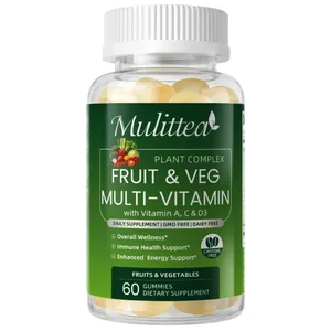 Mulittea Natural Vegetable & Frukt Gummies Anti-Constipation Detox Daglig Frukt Hjälp Matsmältningen Multipel Vitaminer Supplement