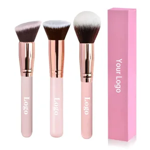 ฟรีฉลากส่วนตัวแปรงแต่งหน้า Foundation Loose Powder คอนซีลเลอร์แปรงผสมสีชมพูเครื่องมือแต่งหน้าความงามขายส่งจำนวนมาก 10 ชิ้น