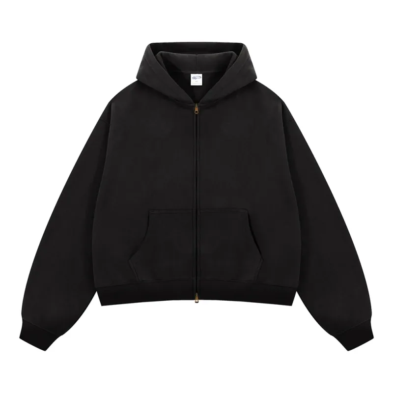 Lelaki Musim Sejuk Bergaya 2025 Bulu Pepejal Hoodies Berkotak Uniseks 350gsm Berkepala Berkembar Zip Bertudung Baju Sweatshirt Kot HY1122
