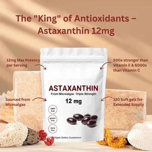 Astaxantina de força tripla 12 mg - Suplemento antioxidante natural de astaxantina não OGM verificado e sem glúten - 120 cápsulas gelatinosas