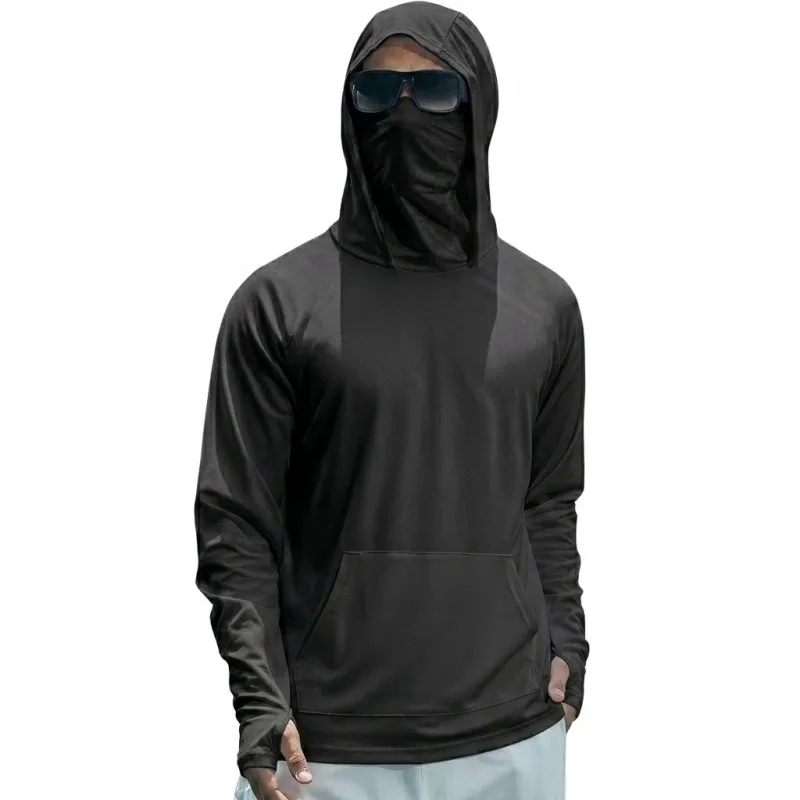 Herre UPF50+ Performance T-shirt Langærmet sommer hættetrøje Casual Sun Running Quick Dry skjorter Solcreme Fishing Ice Silk Toppe