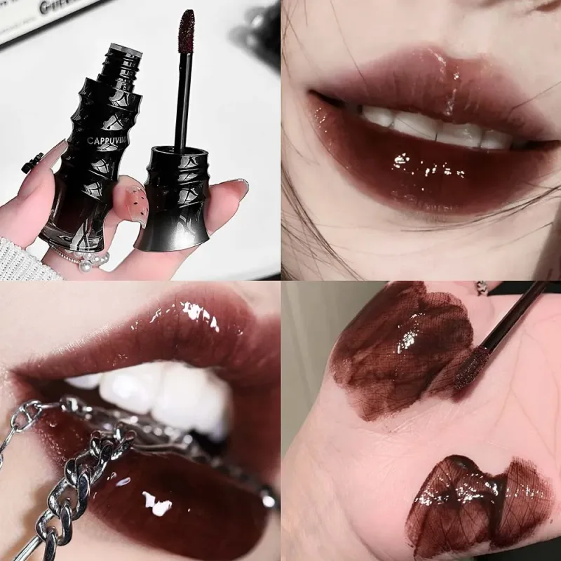 Crystal Punk Đỏ-Nâu Bóng Son Stain Gương Lip Glaze Sheer Khỏa Thân Long Lanh Lip Tint Chảy Nước Bóng Plumping Mỹ Phẩm Trang Điểm