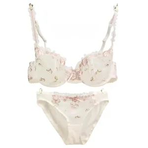 Ultra-thin Steel Band Bra Lovely Plus-size Lace Lingerie Set transparent Comfortable Bra Set Soft Lightweight S-XL Daily Wear