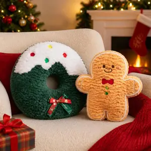Bonito forma criativa travesseiro de natal macio recheado confortável gingerbread homem almofada sazonal padrão cintura almofada decoração para casa