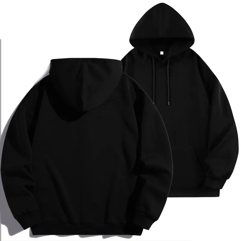 Logo Tersuai DIY Sweatshirt Bertudung Hitam Kapas Tulen Pullover Lengan Panjang Atasan Kasual untuk Lelaki Dan Wanita Fesyen Musim Sejuk Musim Gugur